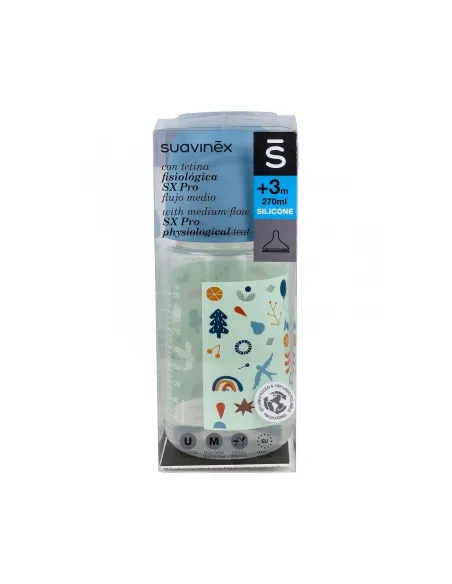 SUAVINEX BIBERÓN FLUJO MEDIO PRINTS TETINA FISIOLÓGICA SX PRO 270ML