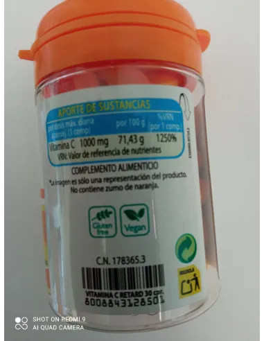 VITAMINA C PURA 1.000MG RETARD 30 COMPRIMIDO
