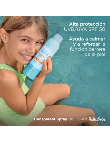 Fotoprotector ISDIN Pediatrics Transparent spray Wet Skin SPF 50 - Protector solar corporal para niños, invisible, ligero, p...