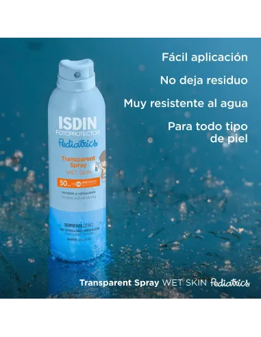 Fotoprotector ISDIN Pediatrics Transparent spray Wet Skin SPF 50 - Protector solar corporal para niños, invisible, ligero, p...
