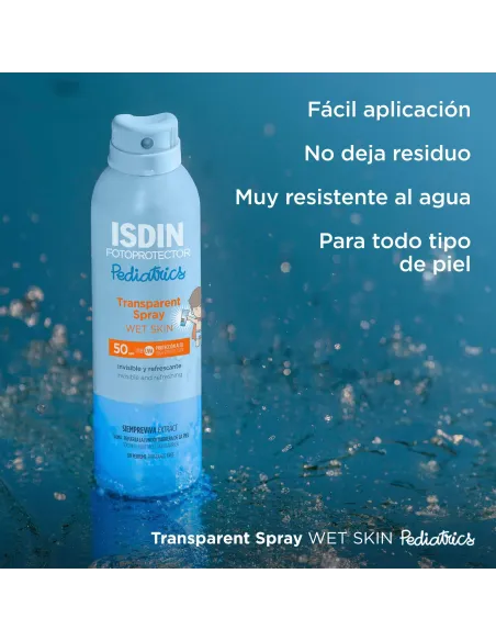 Fotoprotector ISDIN Pediatrics Transparent spray Wet Skin SPF 50 - Protector solar corporal para niños, invisible, ligero, p...