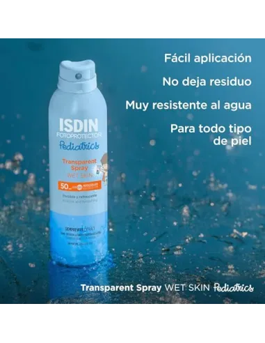 Fotoprotector ISDIN Pediatrics Transparent spray Wet Skin SPF 50 - Protector solar corporal para niños, invisible, ligero, p...