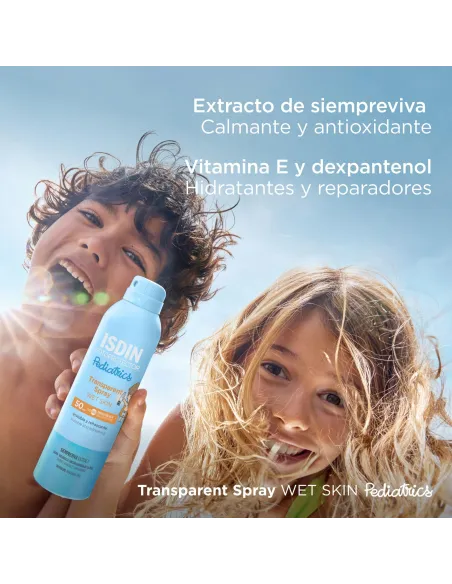 Fotoprotector ISDIN Pediatrics Transparent spray Wet Skin SPF 50 - Protector solar corporal para niños, invisible, ligero, p...
