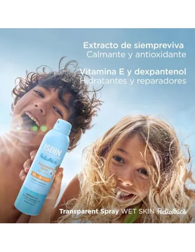 Fotoprotector ISDIN Pediatrics Transparent spray Wet Skin SPF 50 - Protector solar corporal para niños, invisible, ligero, p...