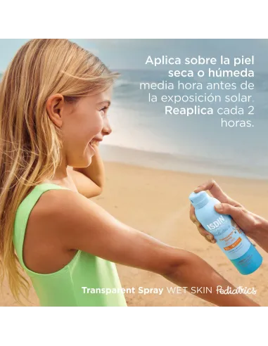 Fotoprotector ISDIN Pediatrics Transparent spray Wet Skin SPF 50 - Protector solar corporal para niños, invisible, ligero, p...