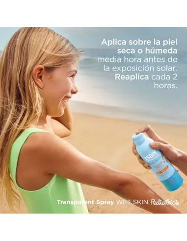 Fotoprotector ISDIN Pediatrics Transparent spray Wet Skin SPF 50 - Protector solar corporal para niños, invisible, ligero, p...