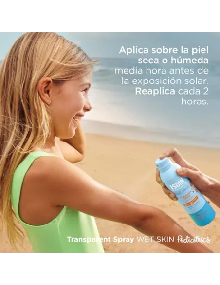 Fotoprotector ISDIN Pediatrics Transparent spray Wet Skin SPF 50 - Protector solar corporal para niños, invisible, ligero, p...