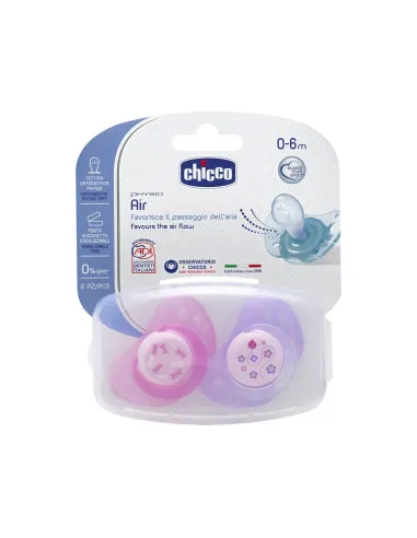 CHICCO CHUPETE SILICONA PHYSIO AIR 0-6M+ ROSA 2UDS